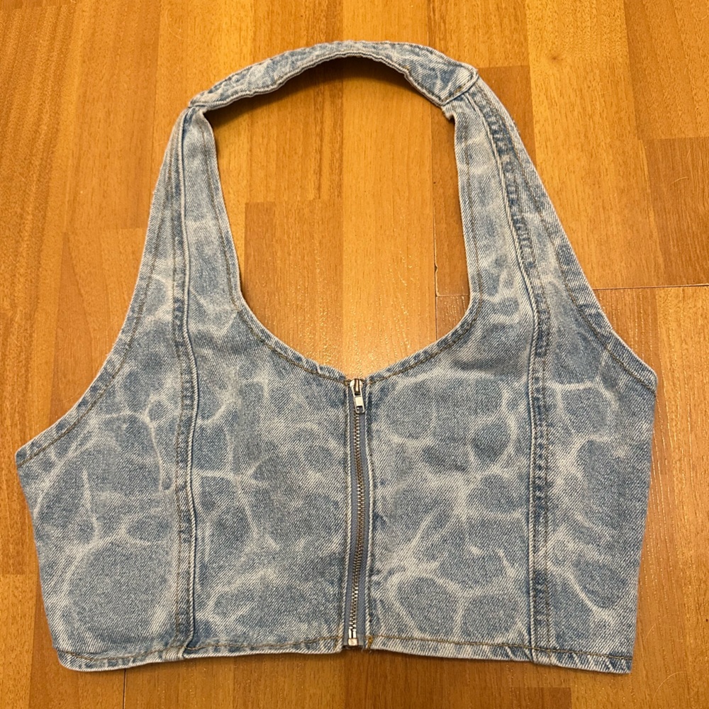 Forever 21 Light Blue Acid-Wash Denim Bustier Sz M
